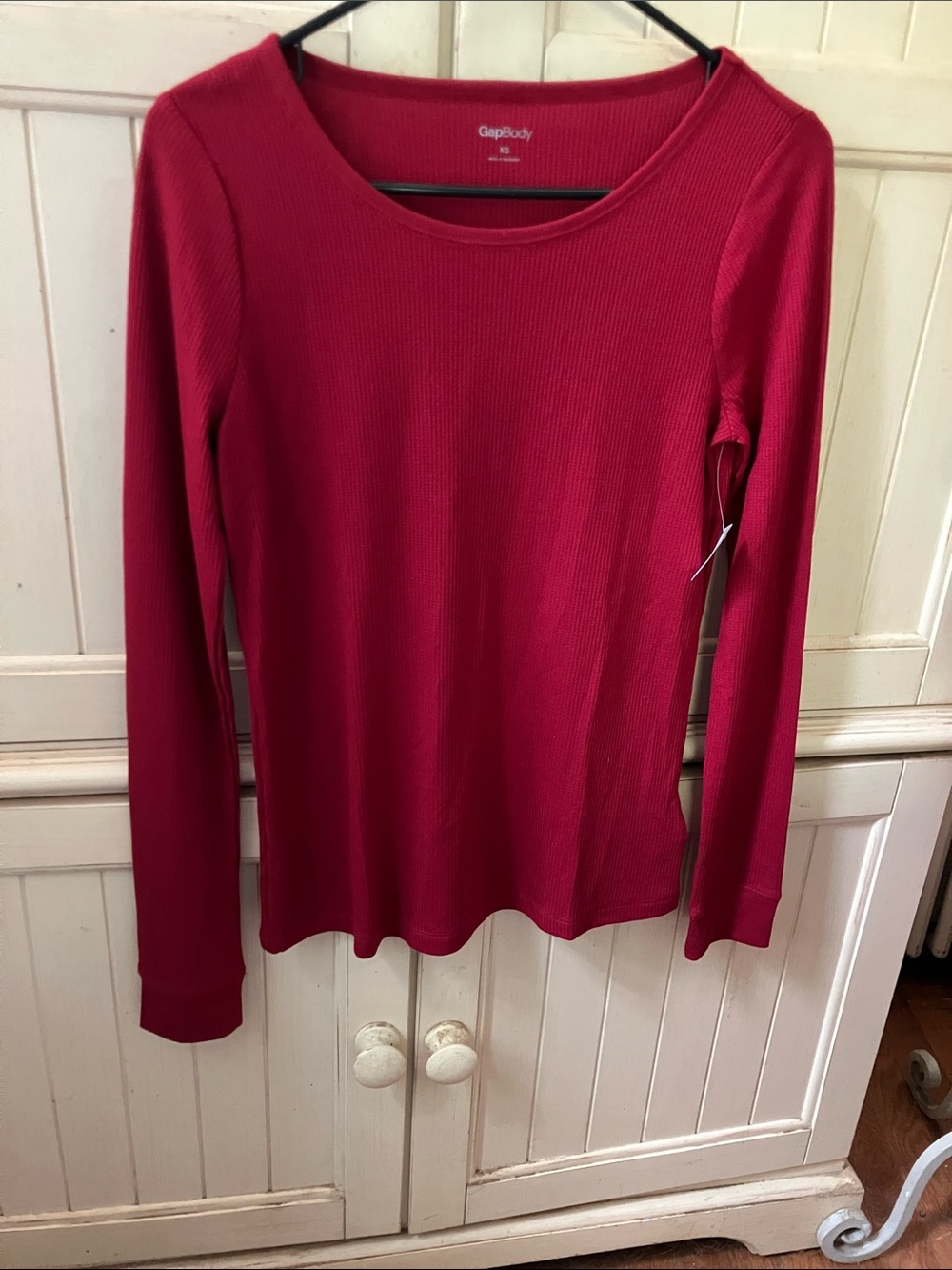 Women's Long-Sleeve Waffle Knit Top - Red